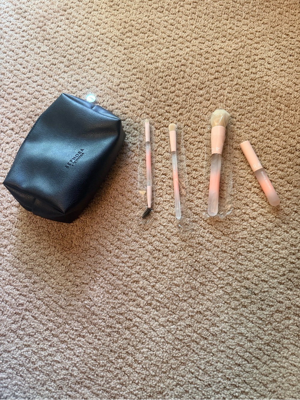 Sephora Pink and Clear Travel Brush Set with Black Pouch - NWOT